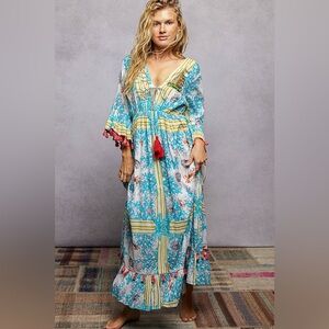 👀 💙POL Bohemian Print Tassel Trim Maxi Dress